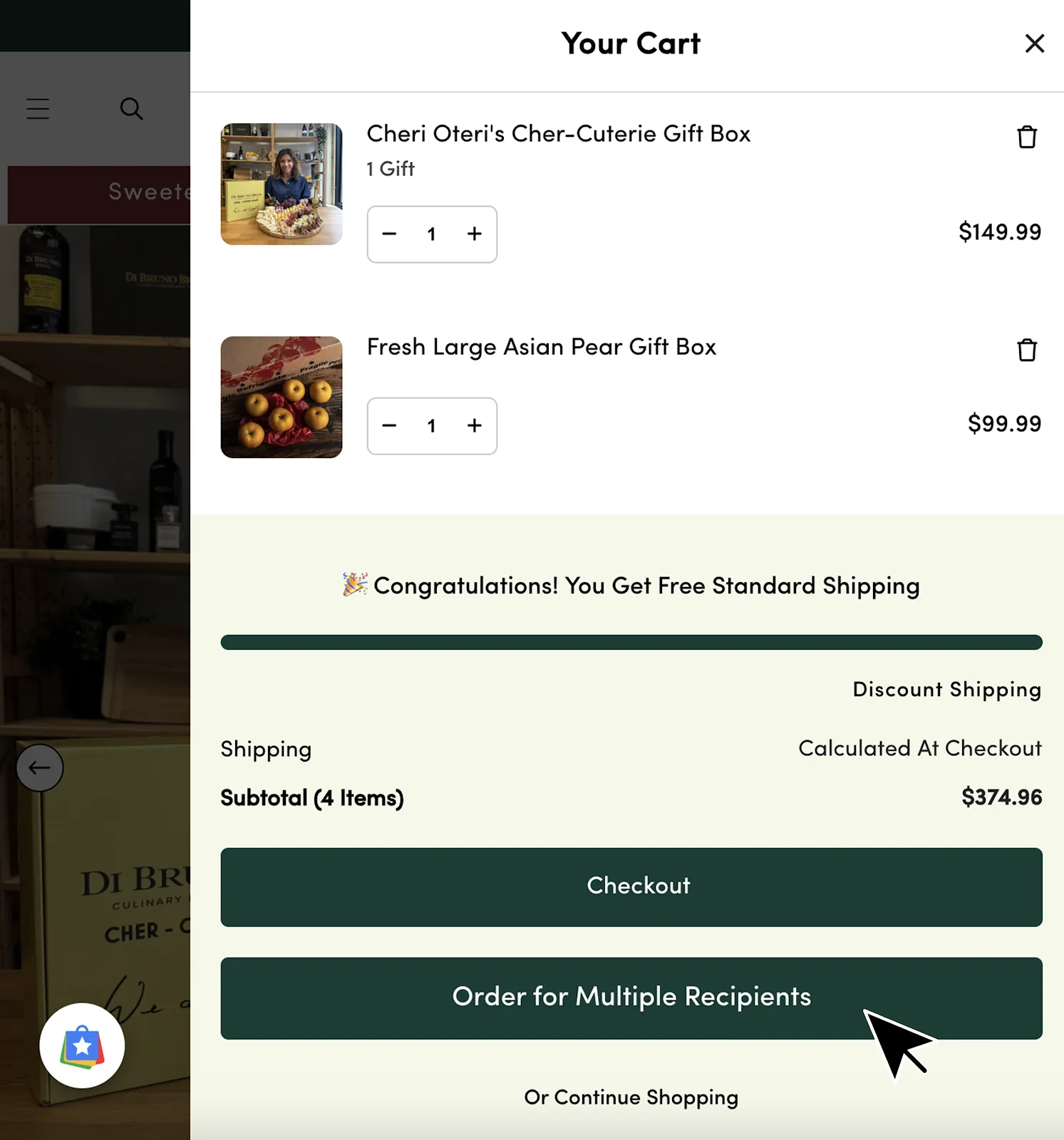 Multi-recipient checkout detail