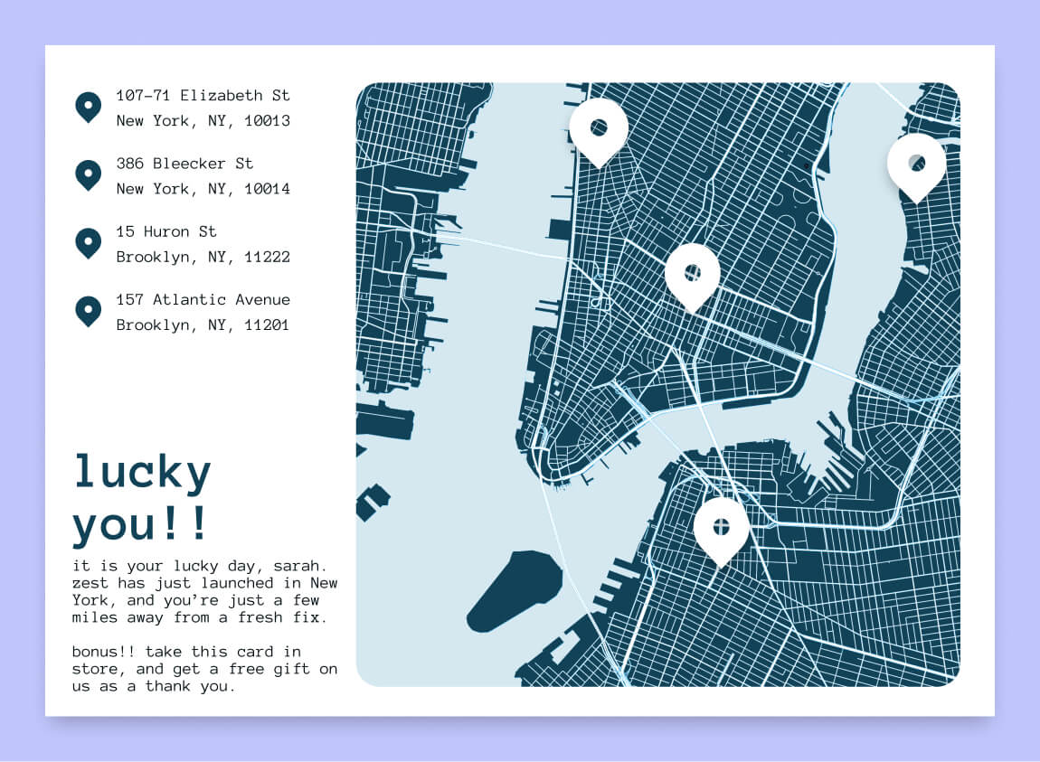 Template showing map with nearest retail locations